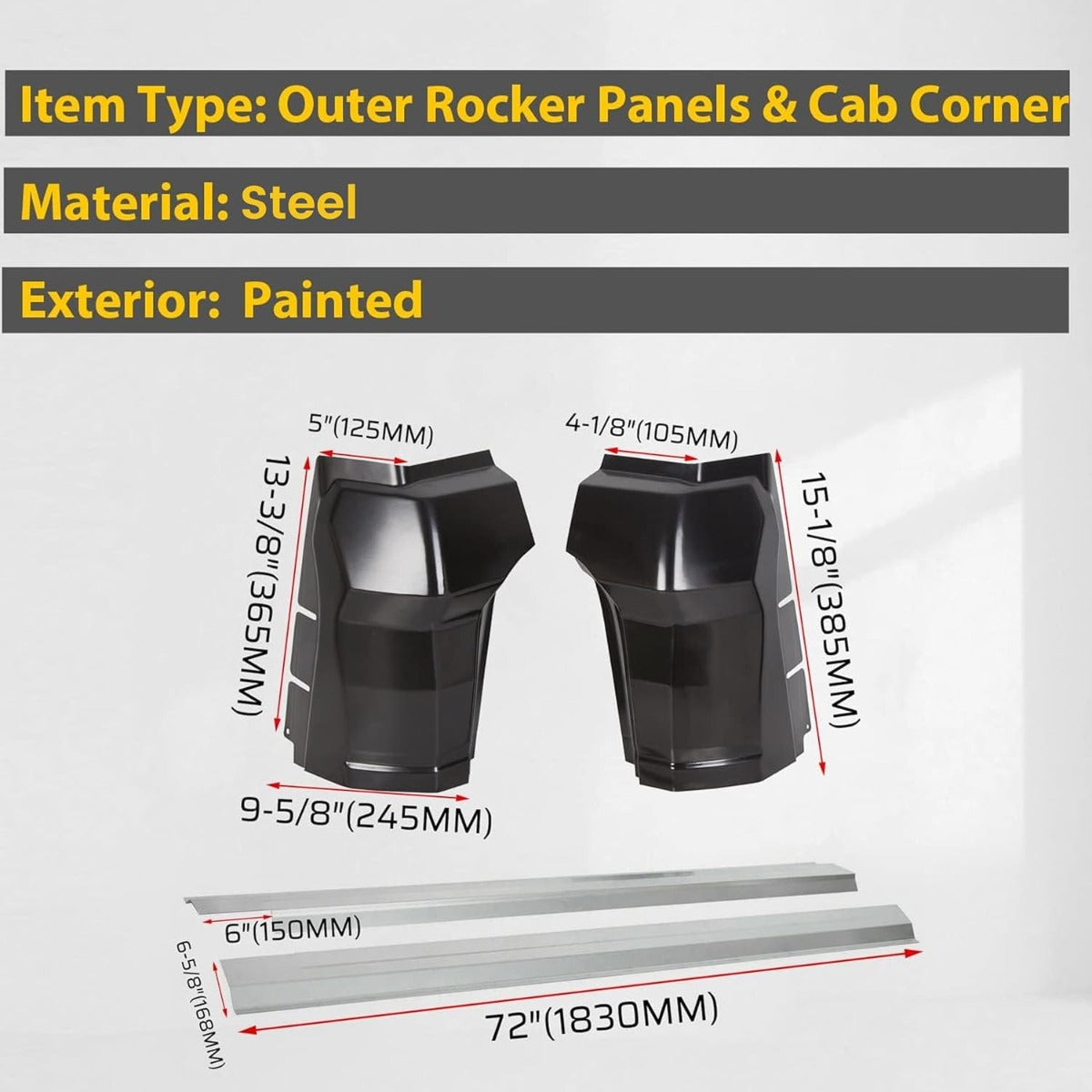 Outer Rocker Panels & Cab Corner Set Slip-on Compatible with 2009-2010 Dodge Ram 1500 Quad Cab/ 2011-2018 Ram Truck Extended Cab 1500 2500 3500 4Pcs You Will Receive 2 Packages
