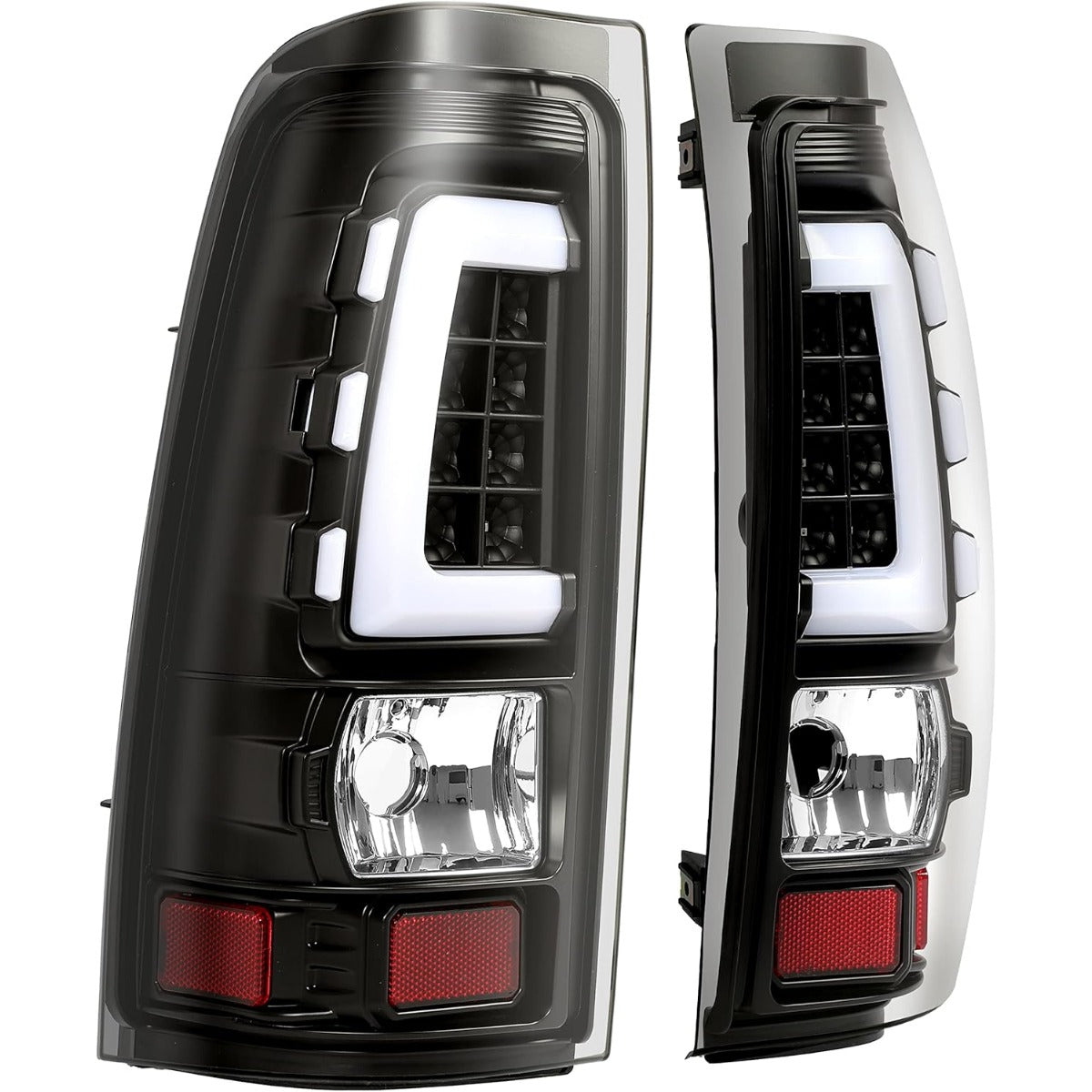 LED Tail Lights Compatible with 1999-2006 Chevy Silverado 1999-2002 GMC Sierra 1500 2500 3500 LED Tube Bar Taillight Lamp (Clear Lens+Black Housing) LYPL-023S-1