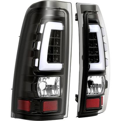 LED Tail Lights Compatible with 1999-2006 Chevy Silverado 1999-2002 GMC Sierra 1500 2500 3500 LED Tube Bar Taillight Lamp (Clear Lens+Black Housing) LYPL-023S-1