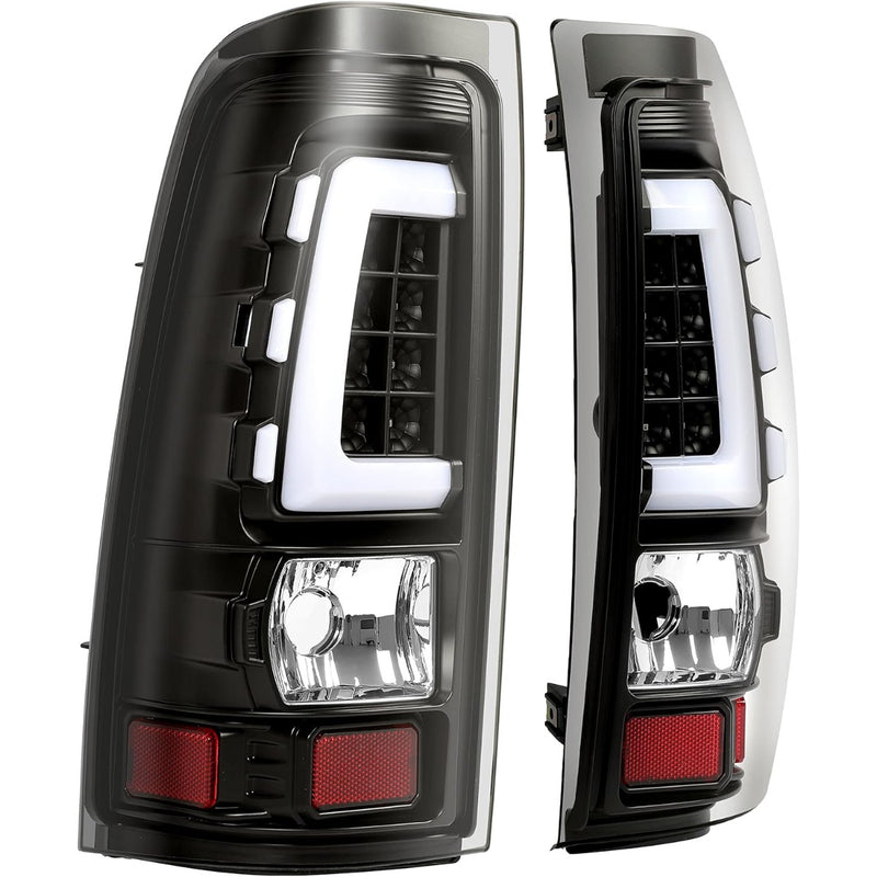 Kojem LED Tail Lights Compatible with 1999-2006 Chevy Silverado 1999-2002 GMC Sierra 1500 2500 3500 LED Tube Bar Taillight Lamp (Clear Lens+Black Housing) LYPL-023S-1