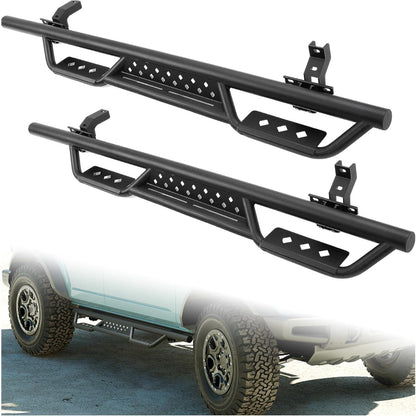 Running Boards Drop Side Step Compatible with 2021-2025 Ford Bronco 4-Door Models Heavy Duty Black Tube Rock Slider Rails Step Bars