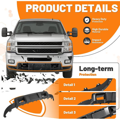 Front Bumper Lower Valance Compatible with 2011-2014 Chevrolet Chevy Silverado 2500 HD 3500 HD Replacement for 19370763 22755086 25883354 GM1092213 w/Towing Holes Air Deflector Plastic(PP)