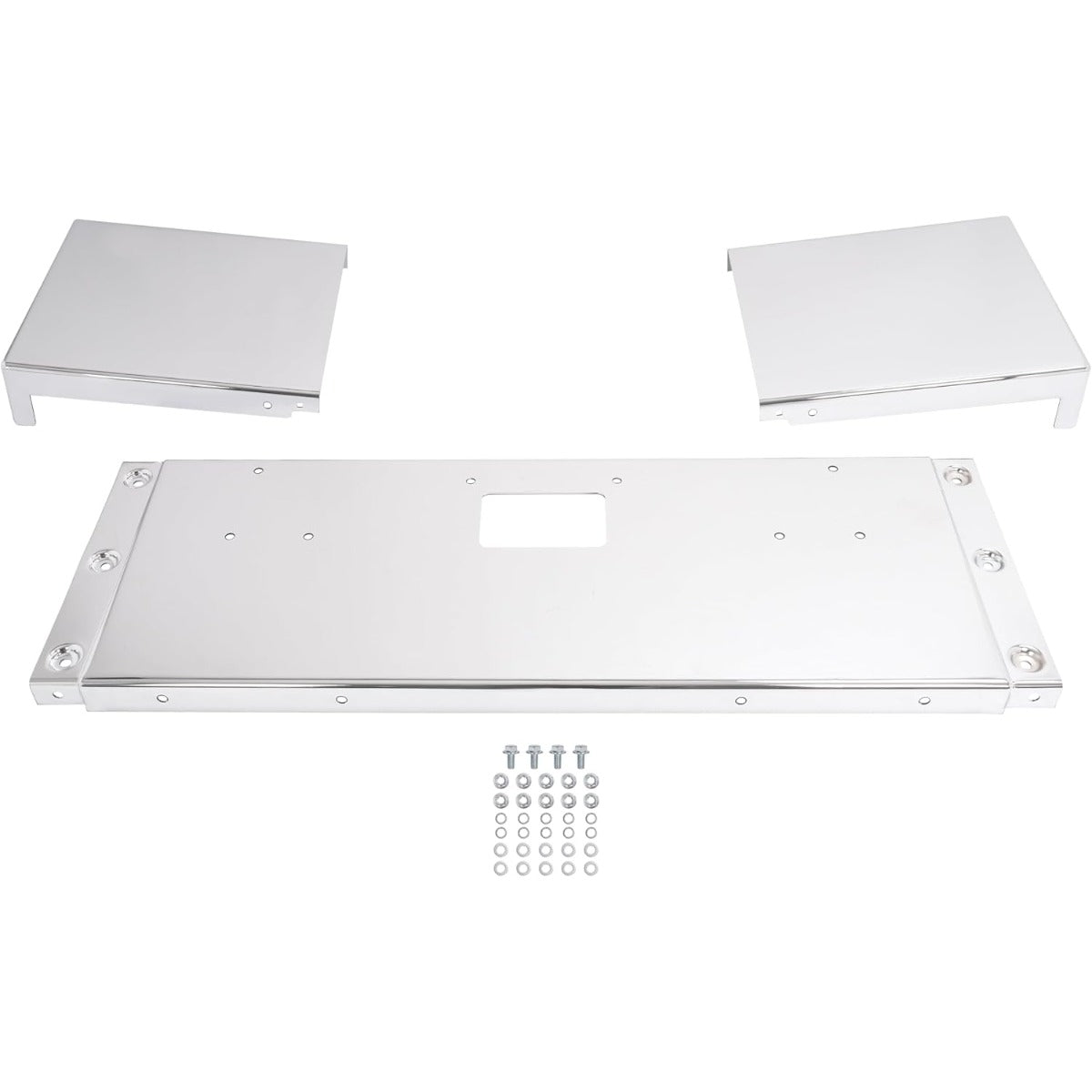 ALMULOO 20 Inch Front Bumper Assembly Compatible with 1987-2007 Peterbilt 357 378 379 Square Bumper w/Boxed End, Mounting Holes & Tow Holes, Without Fog Light Holes, 3PCS Chrome Steel Silver