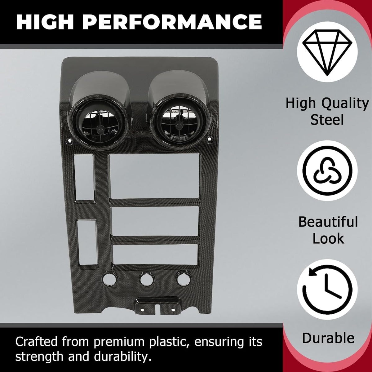 HECASA Dash Bezel Compatible with 2005-2007 Hummer H2 Replacement for D04478029KE Carbon Fiber Color | Centrer Control Dashboard Air Vent Trim Cover Panel