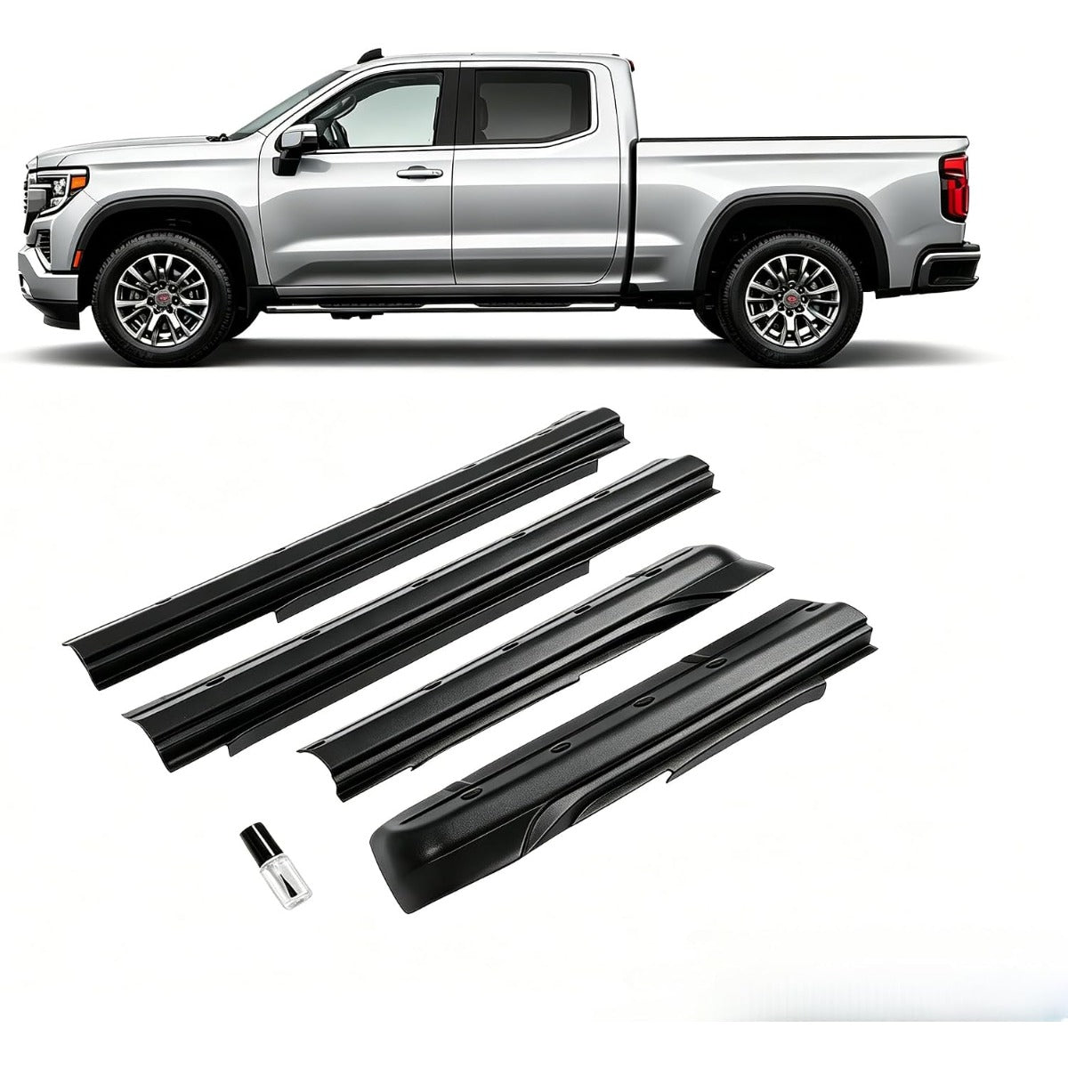 4PCS Rocker Panel Guard Compatible with 2014-2018 Chevy Chevrolet Silverado GMC Sierra 1500 Double Cab Side Rocker Guards Sill Plate Cover Plastic(PE) Black Textured