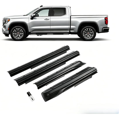 4PCS Rocker Panel Guard Compatible with 2014-2018 Chevy Chevrolet Silverado GMC Sierra 1500 Double Cab Side Rocker Guards Sill Plate Cover Plastic(PE) Black Textured