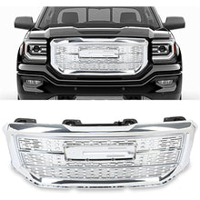 Front Upper Grille Compatible with 2016-2018 GMC Sierra 1500 Base SLE SLT Denali Style Chrome Bumper Hood Grill Silvery