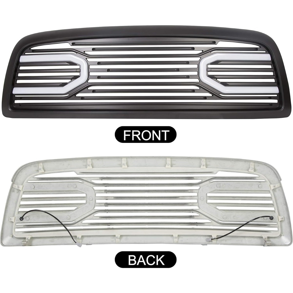 Front Bumper Grill Compatible with 2009-2012 Dodge Ram 1500 Hood Grille Replacement Shell (Black, W/Light)