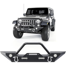 Front Bumper Compatible with 2007-2025 Wrangler Unlimited JL/JLU & Gladiator JT, 2007-2018 JK Front Bumper Rock Crawler Winch Plate W/Winch Plate & 2 18W LED Lights D-rings LYAM-302S