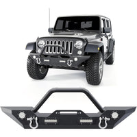 Load image into Gallery viewer, ‎Front Bumper Compatible with 2007-2025 Wrangler Unlimited JL/JLU &amp; Gladiator JT, 2007-2018 JK Front Bumper Rock Crawler Winch Plate W/Winch Plate &amp; 2 18W LED Lights D-rings LYAM-302S
