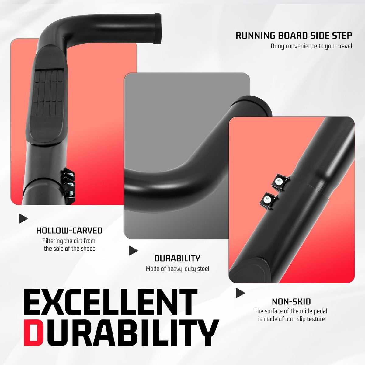 Pair Side Steps Compatible with 1994-2002 Dodge Ram 1500 2500 3500 Regular/Standard Cab Running Boards Step Bars Steel+Plastic Powder Coated Black Left + Right Side