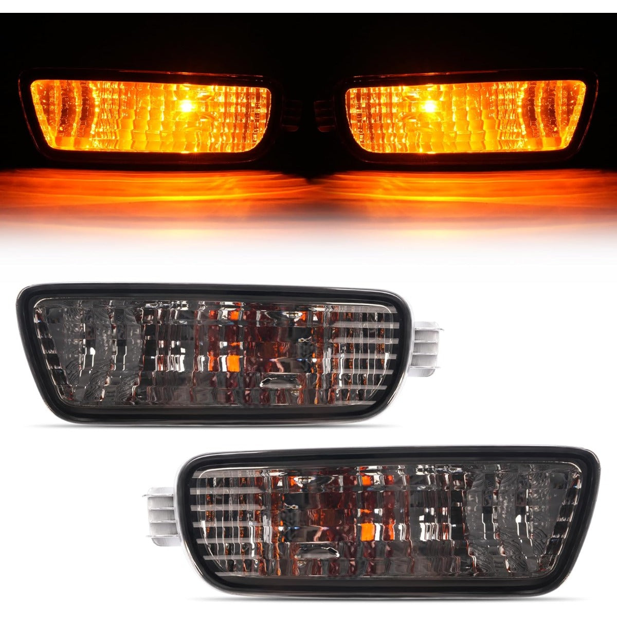 HECASA Pair Turn Signal Light w/Bulbs Compatible with 2001-2004 Toyota Tacoma Front Bumper Turn Signal Lamp Smoke Lens Left Right Side Replacement for TO2531140 TO2530140