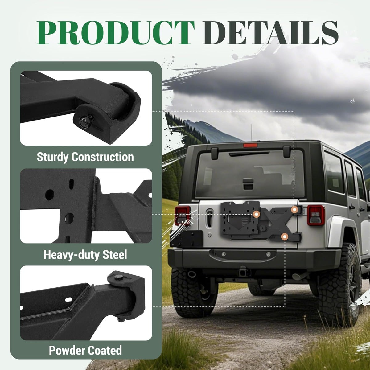 Spare Tire Carrier Up to 37 inches Spare Wheel Compatible with 2007-2018 Jeep Wrangler JK Steel Powder Coated Black