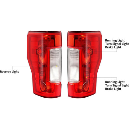 ECOTRIC Pair Tail Light Halogen Compatible with 2017-2019 Ford F250 F350 F450 Super Duty Pickup Rear Taillight Lamp Replacement for FO2800256 FO2801256 Clear Red Lens+Chrome Housing Left&Right Side