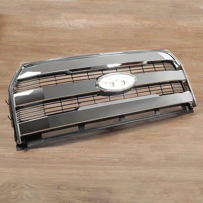Front Bumper Grille Compatible with 2015-2017 Ford F150 F-150 Replacement for FL3Z-8200-MA FL3Z8200MA w/o Camera Chrome Upper Hood Mesh Grill ABS Plastic