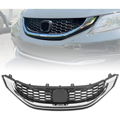Front Grill Compatible with 2013 2014 2015 Honda Civic Sedan HO1200216 HO1202109 71121TR3A01 71122TR3A01 Front Bumper Hood Grille W/Chrome Molding