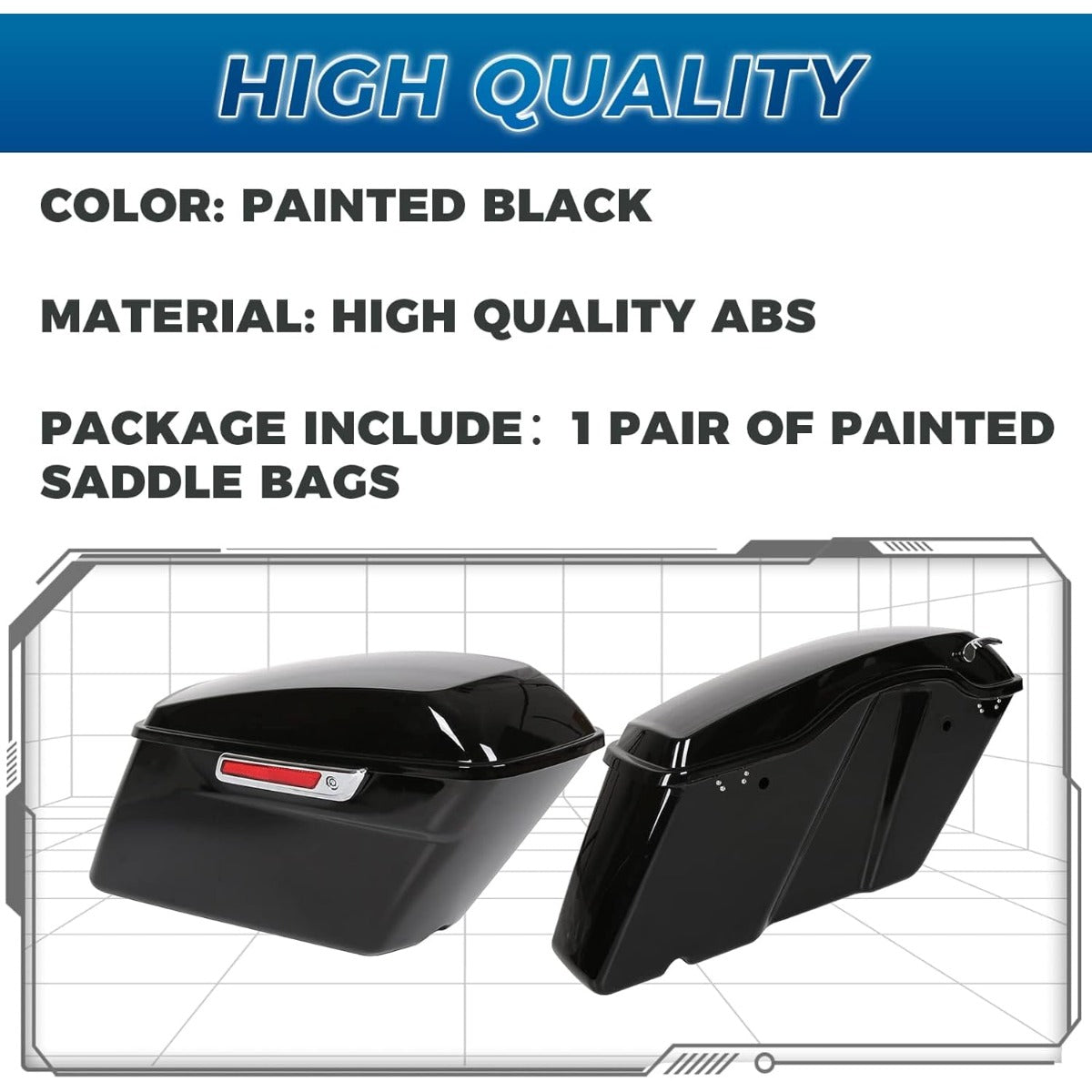 Hard Saddlebags Saddle Bags W/Latch Kit for 2014-UP Harley Davidson Touring Models Road King Street Glide Ultra Electra Glide FLT FLHT FLTRX FLHR