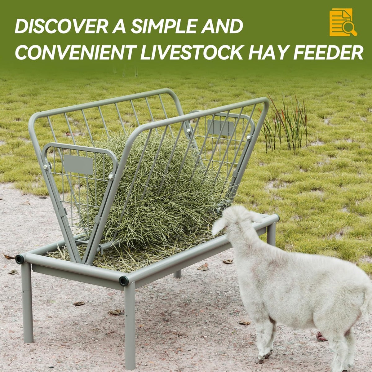 Kojem 4 Ft Long Livestock Feeder, Heavy Duty Steel Livestock 2 in 1 Grain &