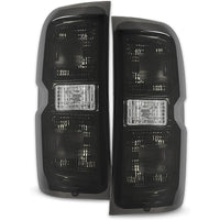 Load image into Gallery viewer, HECASA Tail Lights Compatible with 2014-2018 Chevy Chevrolet Silverado 1500/2500/3500 HD GMC Sierra 3500 HD Dually Model Replacement for GM2800261 Brake Lamps w/o Bulbs Smoke Lens Chrome Housing Pair LYPL-148S-2
