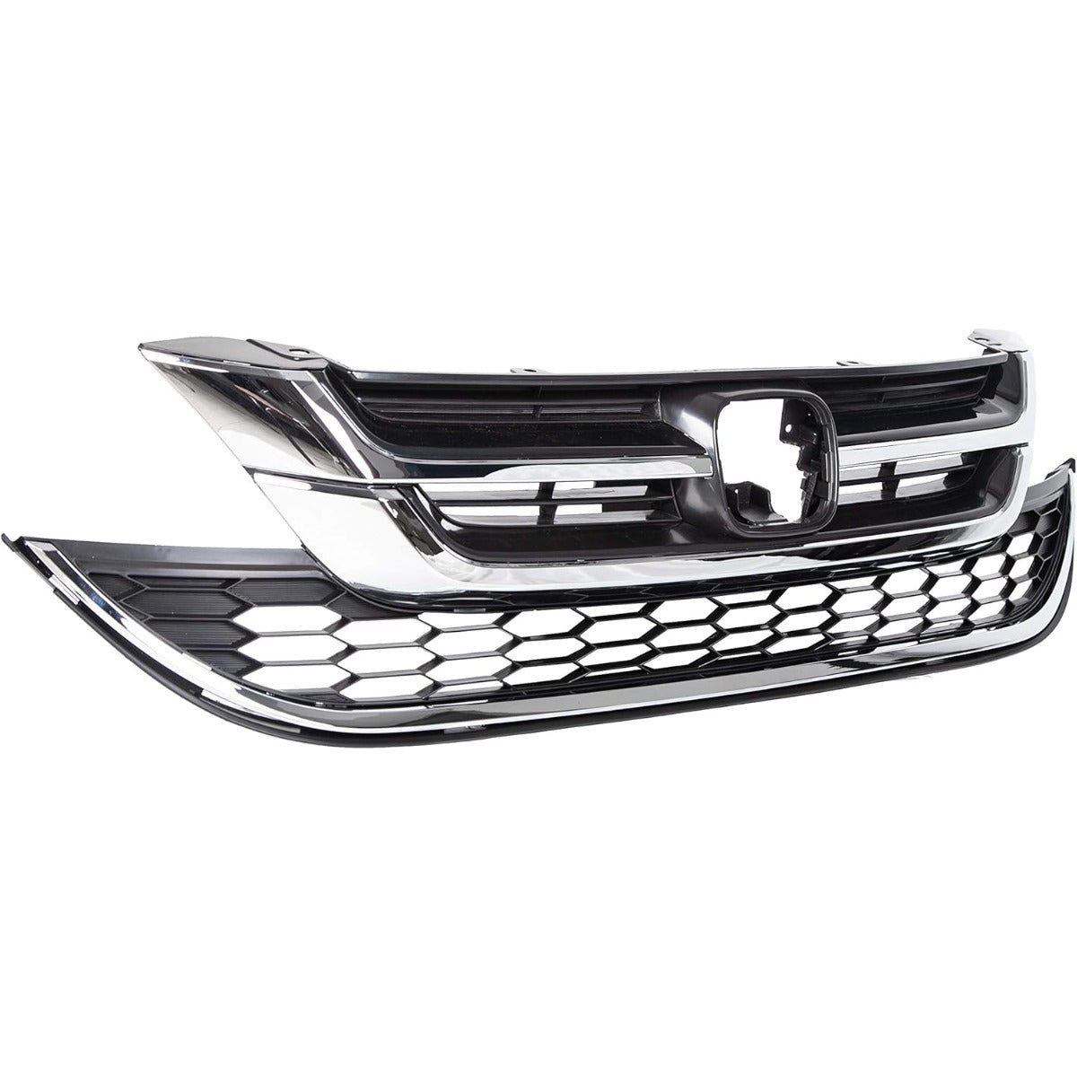 Front Upper Bumper Hood Grill & Lower Mesh Chrome Grille Compatible with 2010-2011 Honda CRV CR-V