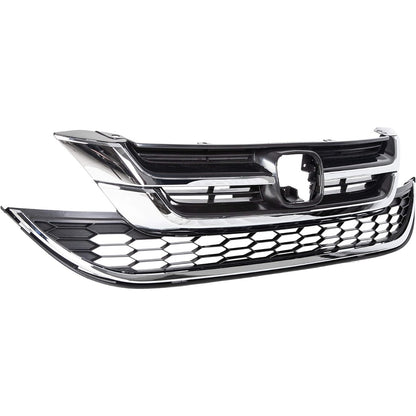Front Upper Bumper Hood Grill & Lower Mesh Chrome Grille Compatible with 2010-2011 Honda CRV CR-V