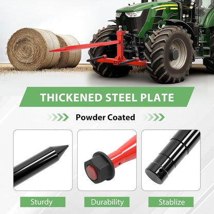 49 Inches Hay Bale Spear 3000 lbs W/Stabilizers Pair Fit for Skid Steer Tractors Loaders Hay Bale Forks Tractor Attachment Quick Attach Spears 3PCS Red Steel