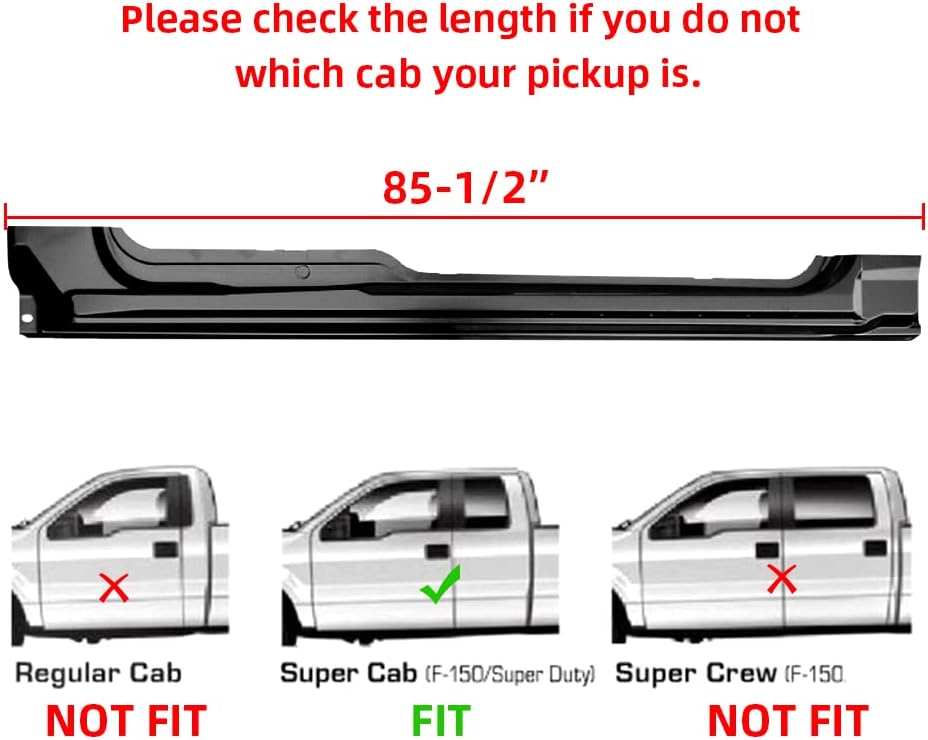 Rocker Panel Guard Compatible with 2009-2014 Ford F150 Extended Cab Truck Rust Repair Pair Black LYAM-109