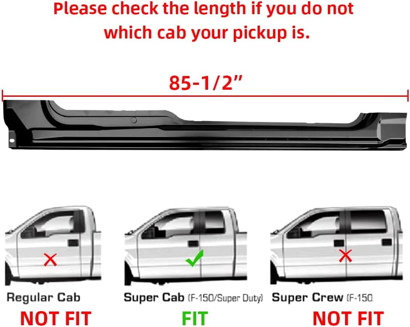 ECOTRIC Rocker Panel Guard Compatible with 2009-2014 Ford F150 Extended Cab Truck Rust Repair Pair Black LYAM-109
