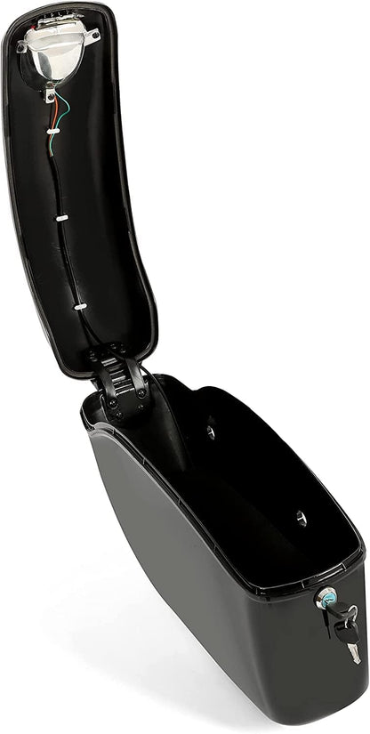 Universal Hard Saddle Bags Compatible with Yamaha Honda Cruiser Trunk Luggage with Lights Mount Bracket Motorcycle Black FY-B