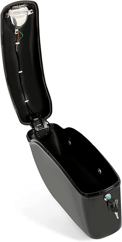 HECASA Universal Hard Saddle Bags Compatible with Yamaha Honda Cruiser Trunk Luggage with Lights Mount Bracket Motorcycle Black FY-B