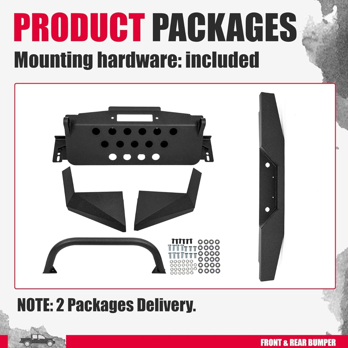 Kojem Front & Rear Bumper Compatible with 1998-2011 Ford Ranger w/Winch Plate D-Rings Powder Coated Steel
