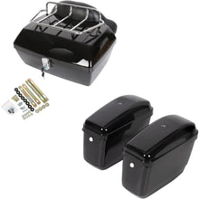Universal Motorcycle Trunk Luggage Storage Box & Hard Saddle Bags Saddlebags w/Mounting Kit Compatible with Harley Davidson Honda Yamaha Suzuki Kawasaki Cruiser Shadow Vulcan - 2 Packages DMYS-B+GA-B