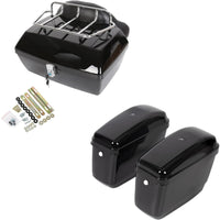 Load image into Gallery viewer, Universal Motorcycle Trunk Luggage Storage Box &amp; Hard Saddle Bags Saddlebags w/Mounting Kit Compatible with Harley Davidson Honda Yamaha Suzuki Kawasaki Cruiser Shadow Vulcan - 2 Packages DMYS-B+GA-B
