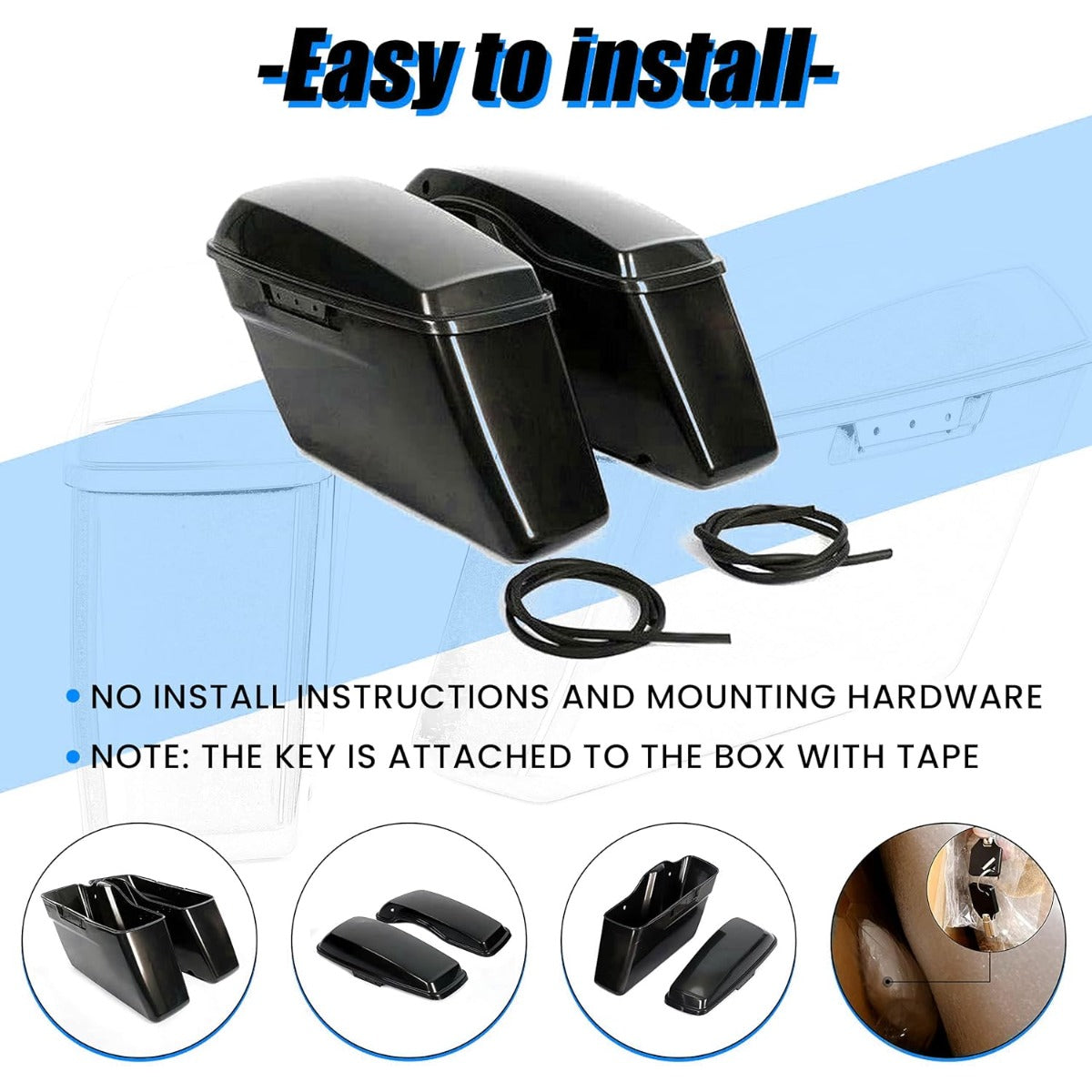 Black Hard Saddlebags Saddle Bags W/O Hardware  for 2014-2024 Harley Davidson Touring Models (Unpainted Saddlebags W/O Hardware)
