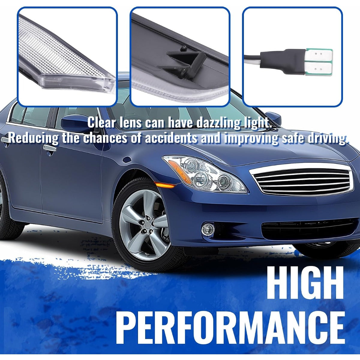 HECASA Front Side Marker Light Compatible with 2001-2006 Infiniti G35 Sedan Base & Nissan Skyline V35 Sedan LED Sequential Dynamic Turn Signal Parking Lamp Clear Lens