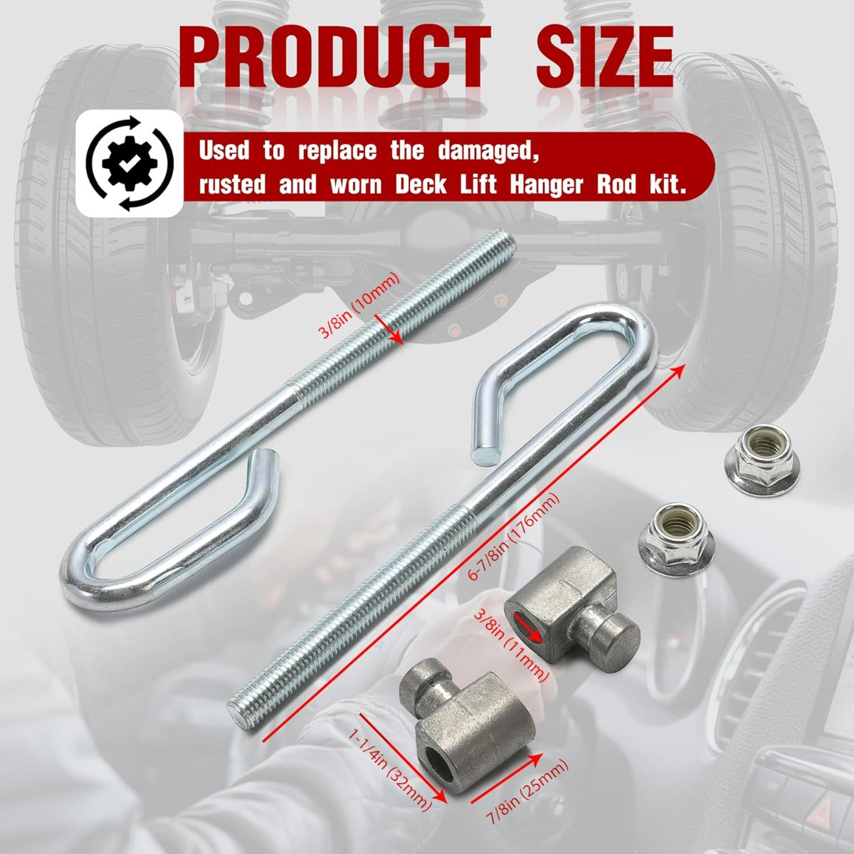 Deck Lift Hanger Rod Kit Bolt & Trunnion Kit Replacement for GX21718 GX24864 14M7400 Compatible with John Deere E130 E140 E150 LA120 D100 Set of 2
