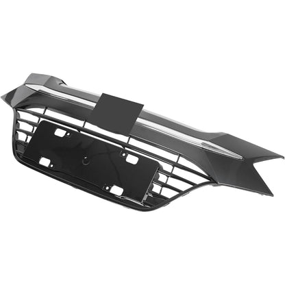 Front Upper Bumper Grille Compatible With 2016 2017 2018 Honda HRV HR-V Grill Assembly Chrome Glossy Black Replacement for 71121-T7W-A00