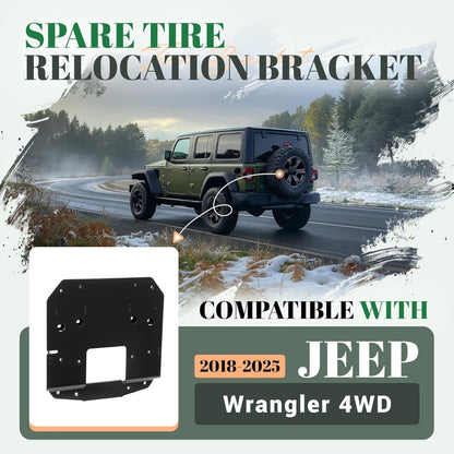 Spare Tire Relocation Mounting Bracket Compatible with 2018-2025 Jeep Wrangler JL (2Door/Unlimited) & 2021-2024 Wrangler 4xe-Powder Coated Steel, Up to 35" Tires, Tire Carrier Holder Tire Rack