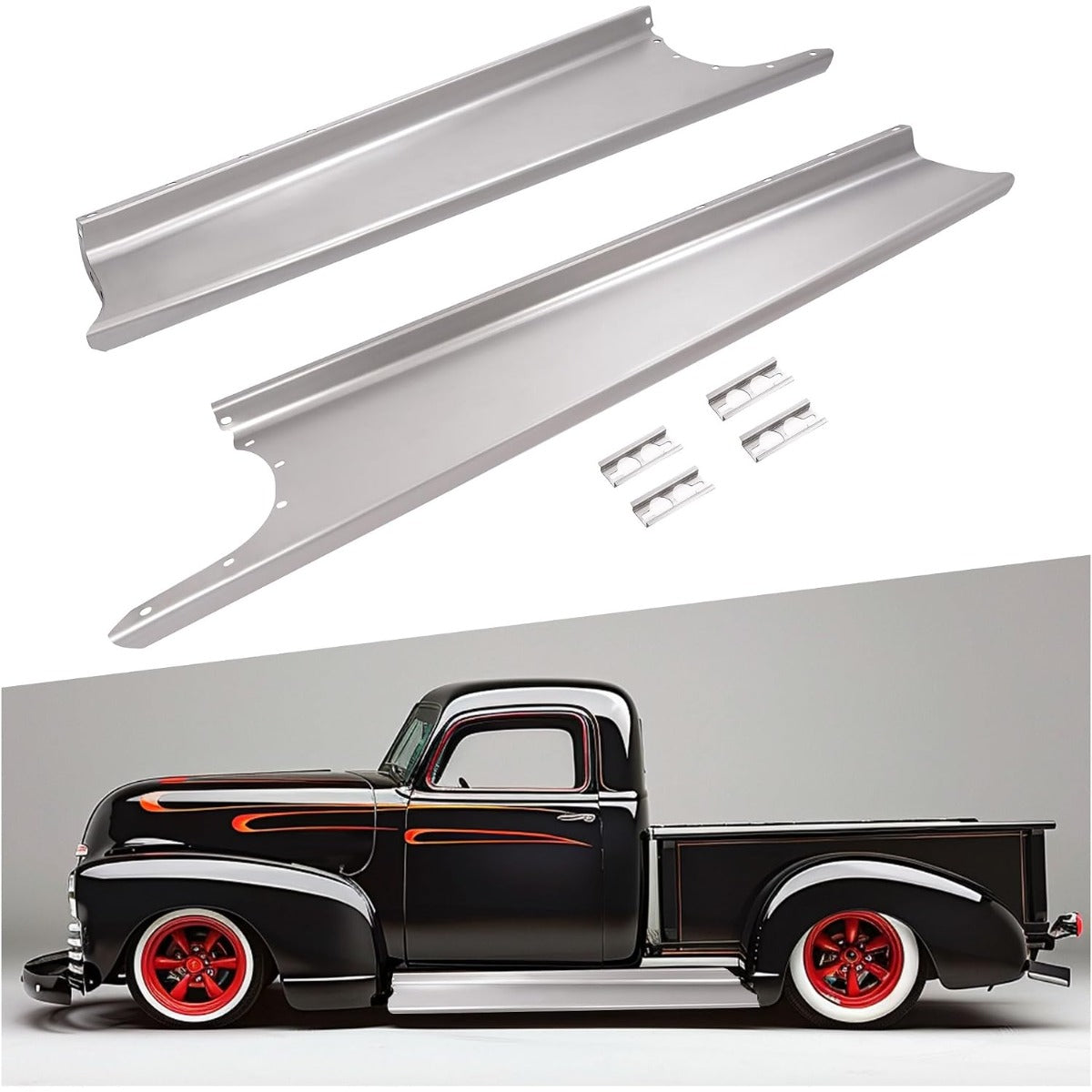 Running Boards Set Pair Compatible with 1942-1946 Chevy Chevrolet Pickup Gmc Pickup Truck Anti-Rust Oil Steel Left & Right
