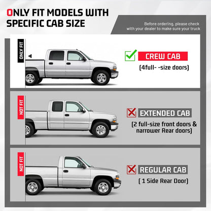 ALMULOO Side Step Compatible with 1999-2016 Chevrolet Silverado&GMC Sierra | Extended/Crew Cab Running Boards Step Bars Steel+409 Stainless Steel+Plastic Powder Coated Black