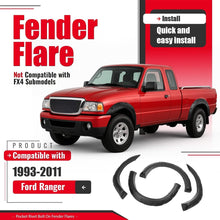 4Pcs Fender Flares Compatible with 1993-2011 Ford Ranger Exclude FX4 Submodels, 3Pieces Per Fender Flares Plastic(PP&TD20) Textured Black