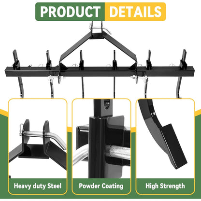 48 Inches Chisel Plow Scarifier W/6 Adjustable Shanks Compatible with CAT-0 Tractors Detachable Cultivator 3-Point Plow Scarifier Implement for Pulverizing Soil, Ripping Through Roots