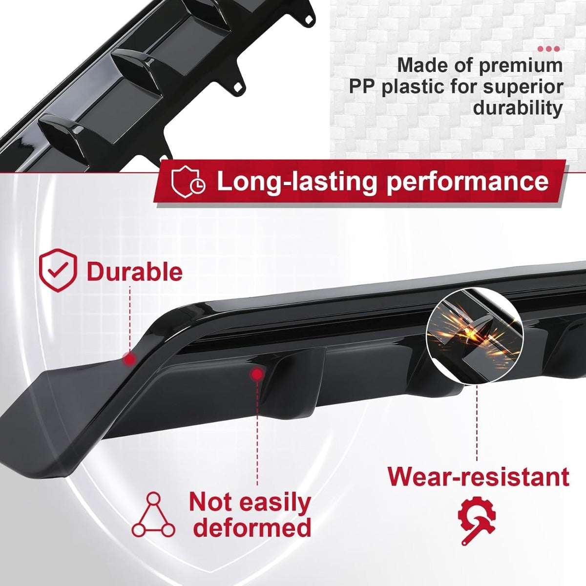 ALMULOO Rear Diffuser Compatible with 2018-2023 Toyota Camry SE XSE & 2018-2020 Camry Hybrid SE XSE, Shark Fin Style Rear Bumper Lip Splitter Valance Spoiler, Black Painted PP Plastic