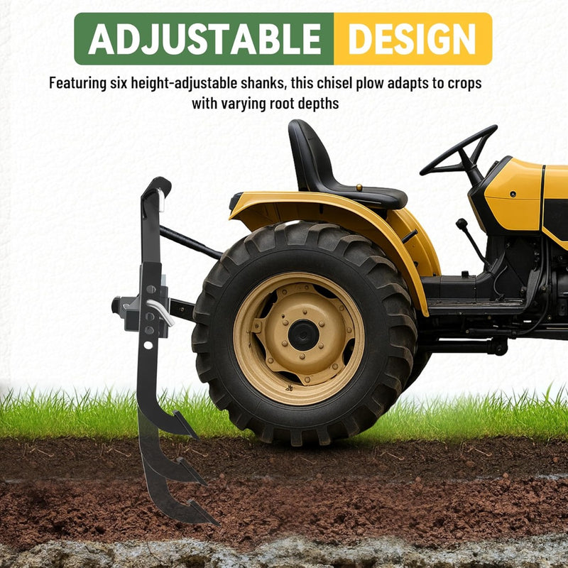 KUAFU 48" Chisel Plow Scarifier W/6 Adjustable Shanks Compatible with CAT-0 Tractors Detachable Cultivator 3-Point Plow Scarifier Implement for Pulverizing Soil, Ripping Through Roots