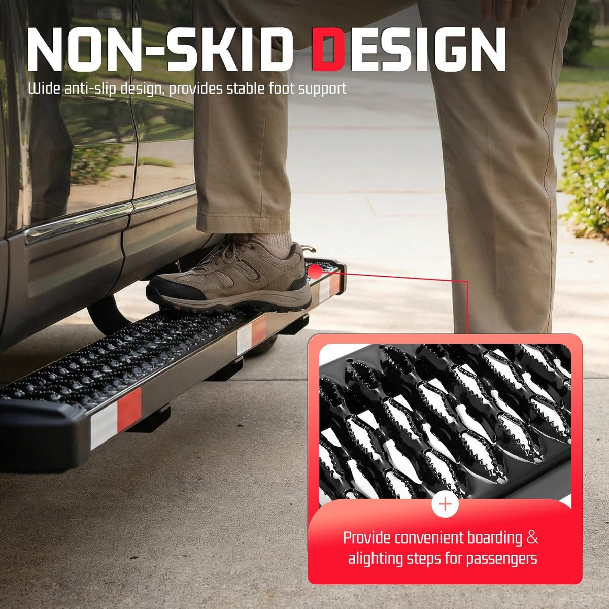 ALMULOO Right Side Step Compatible with 2015-2025 Transit 150/250/350 Step Plates Grip Step Sliding Door Running Board Kit Cargo Van Step Powder Coated Steel Black Passenger Side-55-1/2” x 7-1/4”