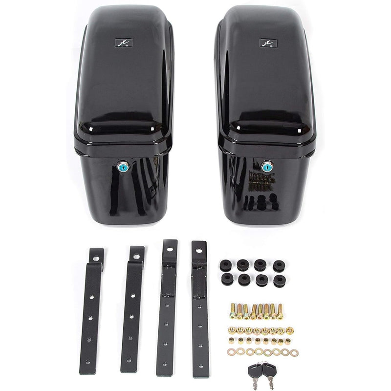 Universal Motorcycle Trunk Luggage Storage Box & Hard Saddle Bags Saddlebags w/Mounting Kit Compatible with Harley Davidson Honda Yamaha Suzuki Kawasaki Cruiser Shadow Vulcan - 2 Packages DMYS-B+GA-B