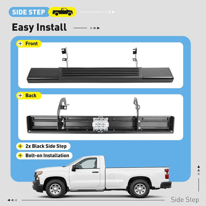 Running Board Side Step Compatible with 2019-2025 Chevrolet Chevy Silverado & GMC Sierra 1500 2500 HD 3500 HD Regular Cab 6" Step Bars 450LBS Black