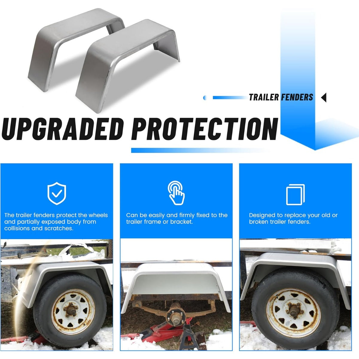 Square Trailer Fenders For 14 Inches-16 Inches Wheels Compatible with Car Hauler Cargo Trailer Utility Landscape Trailer 2 Pack 1 Pair LYAM-377