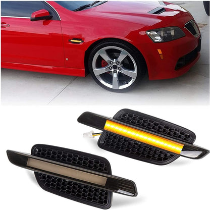ECOTRIC Front Fender Side Marker Lights Compatible with 2008 2009 Pontiac G8 Turn Signal Light Amber Led Smoked Lens 2 Pcs