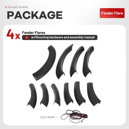 10Pcs Fender Flares Compatible with 2019-2025 Ram 2500 3500 | 22-23 Models w/o Lower Body Cladding Trim Plastic(PP) Wheel Arch Covers Textured Black